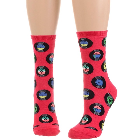 NEW Spin The Beat Record Socks in Raspberry LP Music Cute Retro DJ Crew Ankle - Picture 1 of 3